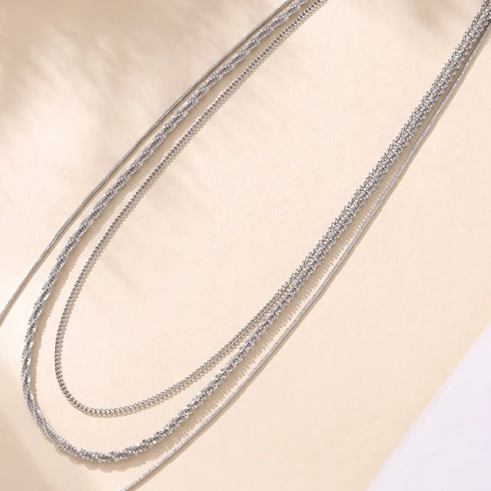 Fashionable Cuban titanium steel necklace hip-hop style multi-layer layered women's collarbone chain